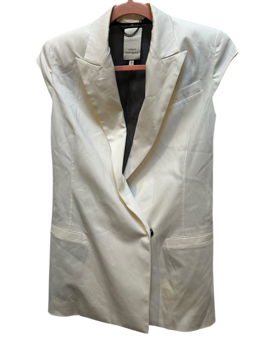 Robert Rodriguez bone white collared asymmetrical cap sleeve vest jacket 0